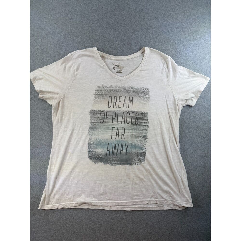 Just My Size Women’s 3X White Dream Far Away Graphic V Neck T-Shirt 3093